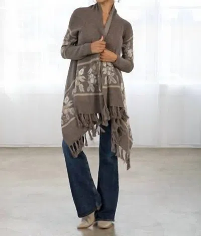Lovestitch Western Floral Knit Fringe Trim Cardigan In Grey In Gray