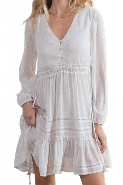 Lovestitch Women's Dreamy Sheer Swiss Dot Long Sleeve Mini Dress In Gardenia In White