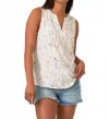 Lovestitch Women's Floral Lattice Trim Split V Neck Tank Top In Natural Peach In Brown