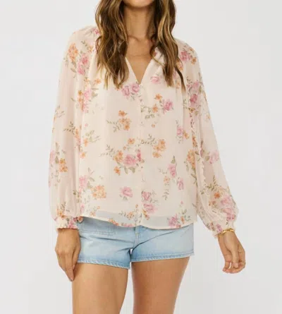 Lovestitch Women's Floral Ruffle Button Blouse In Natural/dusty Rose In Multi
