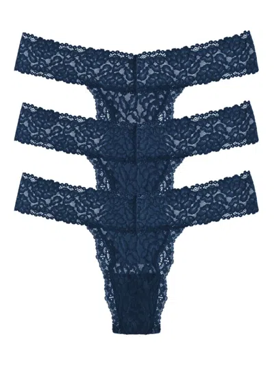 Lovesuze Women's 3-pack Lace Thongs In Midnight Blue