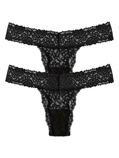 Lovesuze Women's Stretch Lace Thong Set In Black