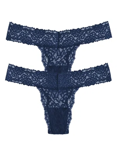 Lovesuze Women's Stretch Lace Thong Set In Midnight Blue