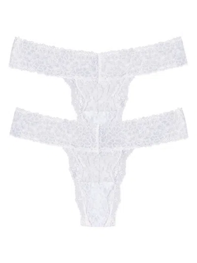 Lovesuze Women's Stretch Lace Thong Set In White