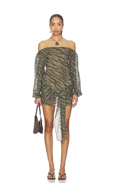 Lovewave The Neko Mini Dress In Brown And Green Zebra