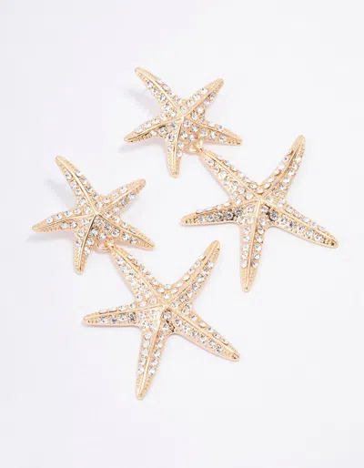 Lovisa - Gold Diamante Pair Of Starfish Drop Earrings I Stylish And Trendy I Perfect For Special Occasions 