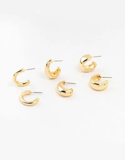 Lovisa - Gold Plated Chunky Hoop Earrings 3-pack I Set Of Stylish And Chic Earrings I Hypoallergenic I Dura