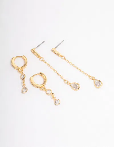 Lovisa - Gold Plated Classic Round & Pearl Cubic Zirconia Earrings Pack In Multi