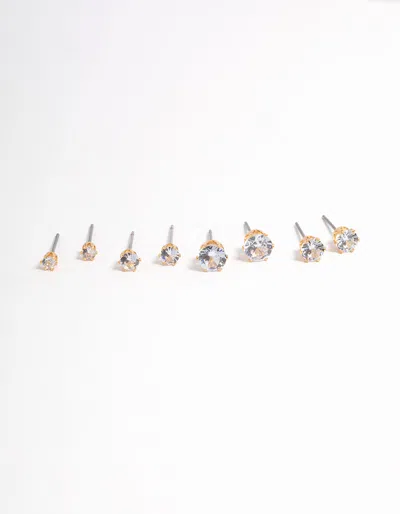 Lovisa - Gold Plated Cubic Zirconia Ascending Classic Earrings 8-pack In Multi