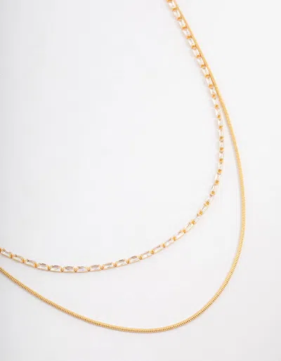 Lovisa - Gold Plated Cubic Zirconia Dainty Baguette Layered Necklace In Multi