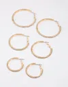 Lovisa - Gold Plated Cz Crystal Hoop Earrings - Mixed Sizes In Multi