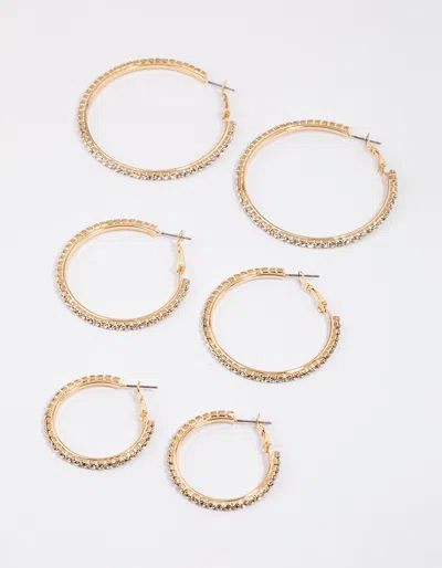 Lovisa - Gold Plated Cz Crystal Hoop Earrings - Mixed Sizes In Multi