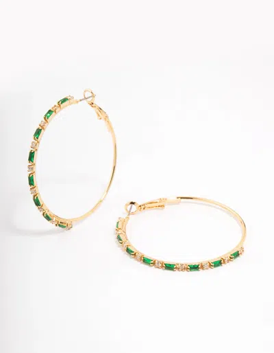 Lovisa - Gold Plated Round & Emerald Baguette Large Hoop Earrings In Green