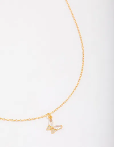 Lovisa - Gold Plated Sterling Silver Butterfly & Angel Crystal Pendant Necklace In Multi