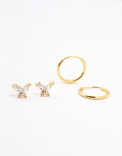 Lovisa - Gold Plated Sterling Silver Butterfly Studs And Hoop Earrings 2-pack I Set Of Stylish And Chic Ear