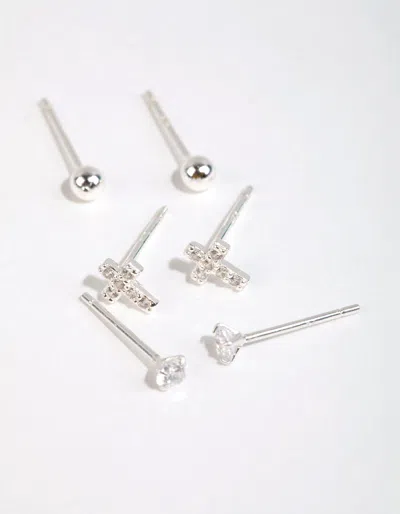 Lovisa 925 Sterling Silver Cross & Diamante Stud Earring Pack