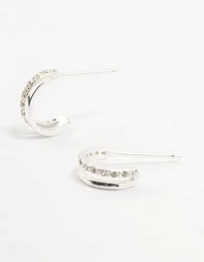 Lovisa 925 Sterling Silver Cubic Zirconia Double Hoop Earrings In Multi