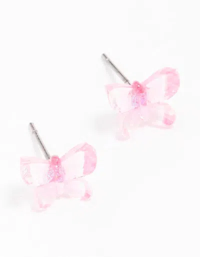 Lovisa Acrylic Glitter Butterfly Stud Earrings In Pink
