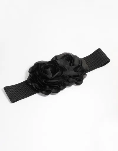Lovisa Adjustable Fabric Flower Stretch Belt In Black