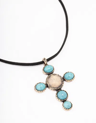 Lovisa Antique Gold Rustic Stone Cord Pendant Necklace In Black