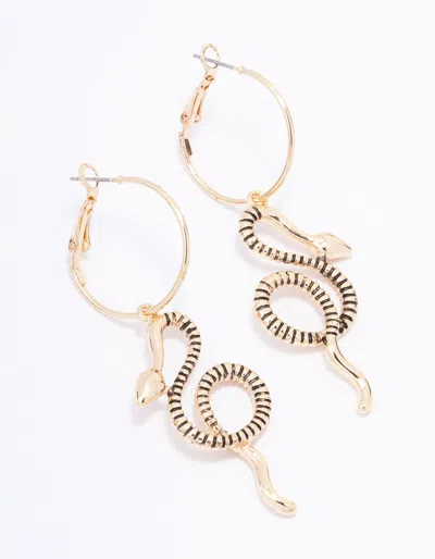 Lovisa Antique Gold Swirling Snake Drop Earrings In Black
