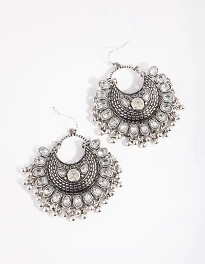 Lovisa Antique Silver Diamante Drop Chandbali Earrings