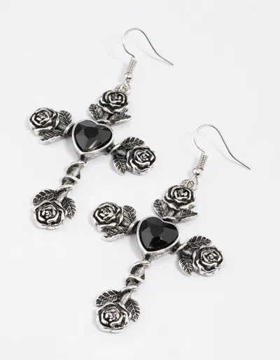 Lovisa Antique Silver Rose & Heart Drop Earrings