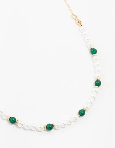 Lovisa Beaded Circular Pearl & Green Beads Necklace
