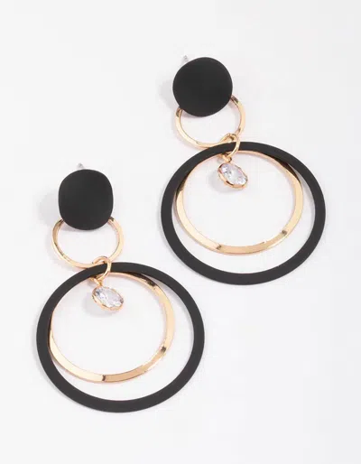 Lovisa Black & Gold Fine Disc Diamante Drop Earrings