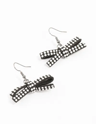 Lovisa Black & White Coated Studded Bow Drop Earrings