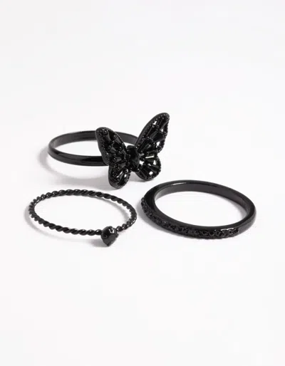 Lovisa Black Butterfly Ring 3-pack