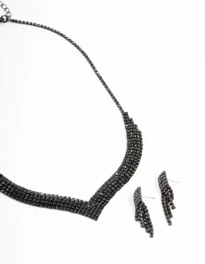 Lovisa Black Diamante Point Earrings And Necklace In Multi