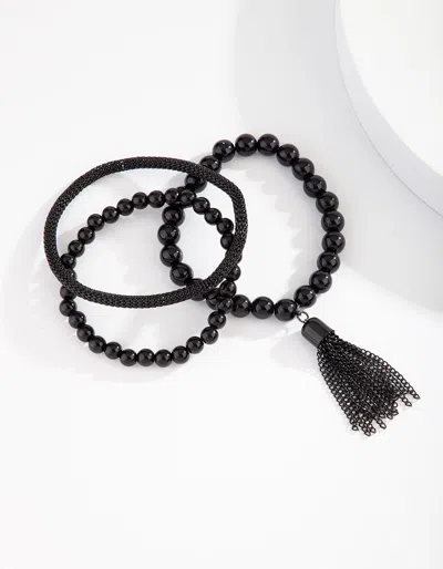 Lovisa Black Facet Bead Mesh Bracelet Set