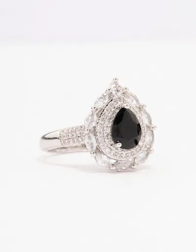 Lovisa Black Flare Pear Cubic Zirconia Ring In Metallic