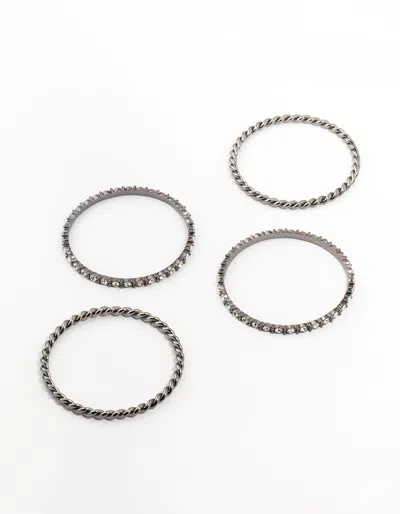 Lovisa Black Rhodium Diamante Bangles 4-pack