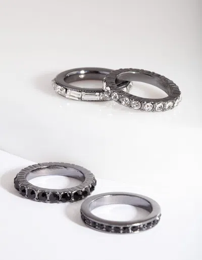 Lovisa Black Stone Gunmetal Ring Stack In Silver