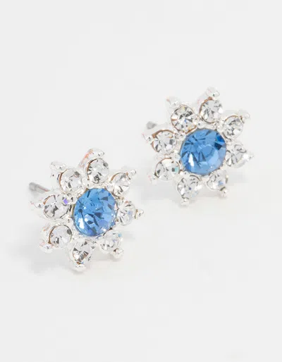 Lovisa Blue Bohemia Czech Crystal Flower Halo Gold Stud Earrings