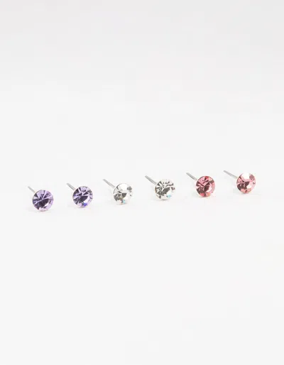 Lovisa Circular Pink & Purple Bohemia Czech Crystal Stud Earrings 3-pack In Multi