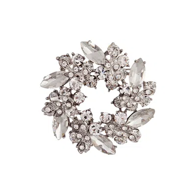Lovisa Crystal Jewelled Wreath Brooch In Silver