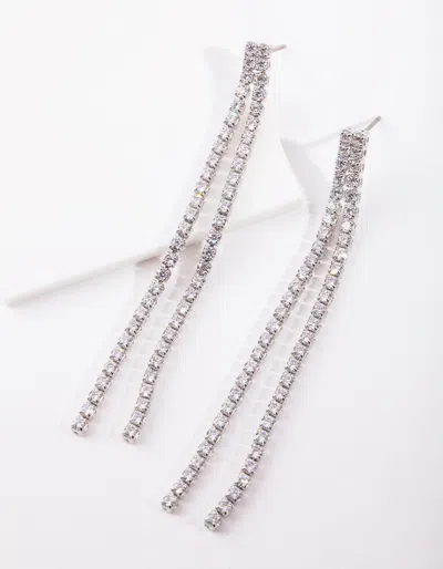 Lovisa Cubic Zirconia Drop Row Earrings In Silver