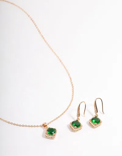 Lovisa Cubic Zirconia Gold Square Cushion Earrings & Necklace