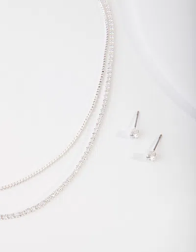 Lovisa Cubic Zirconia Multi-layered Necklace And Earrings Set In Red