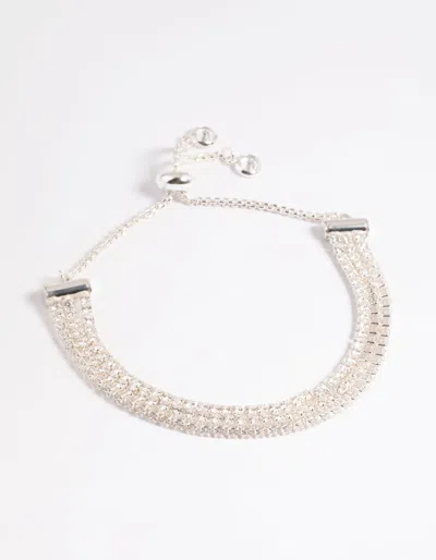 Lovisa Cubic Zirconia Triple Row Cupchain Toggle Tennis Bracelet In Transparent