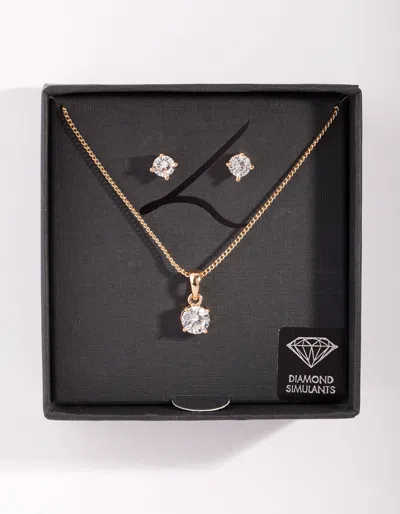 Lovisa Diamond Simulant Gold Stone Earrings Necklace Set
