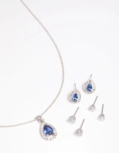 Lovisa Diamond Simulant Sapphire Necklace And Earrings Set In Multi
