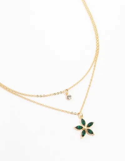 Lovisa Double Gold Chain Flower Necklace In Green