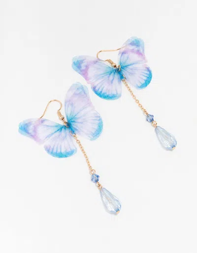 Lovisa Fabric Back Tie Dye Butterfly Drop Earrings In Blue