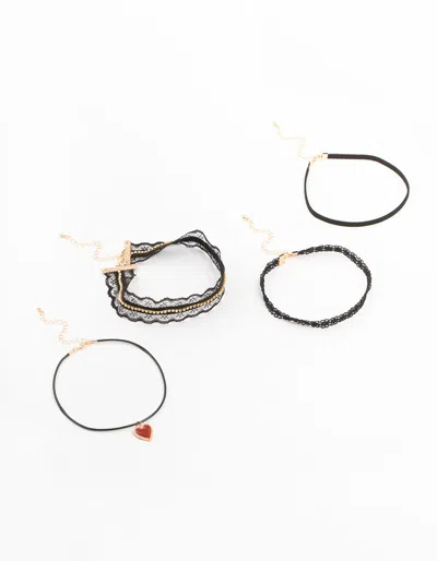 Lovisa Fabric Choker Necklace 4-pack In Black