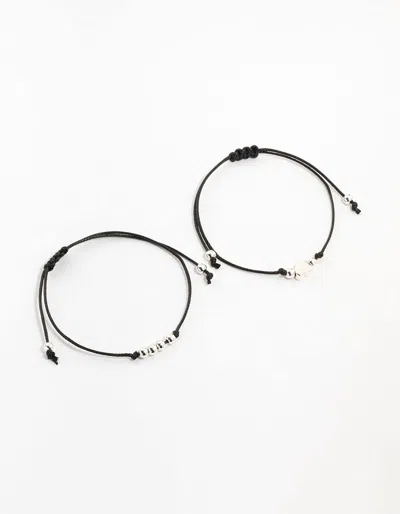 Lovisa Fabric Heart & Beads Rope Bracelets 2-pack In Black