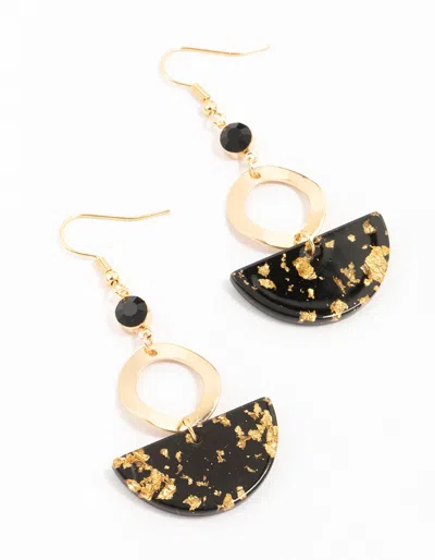 Lovisa Gold & Black Beaded Half Disc Printed Drop Earrings